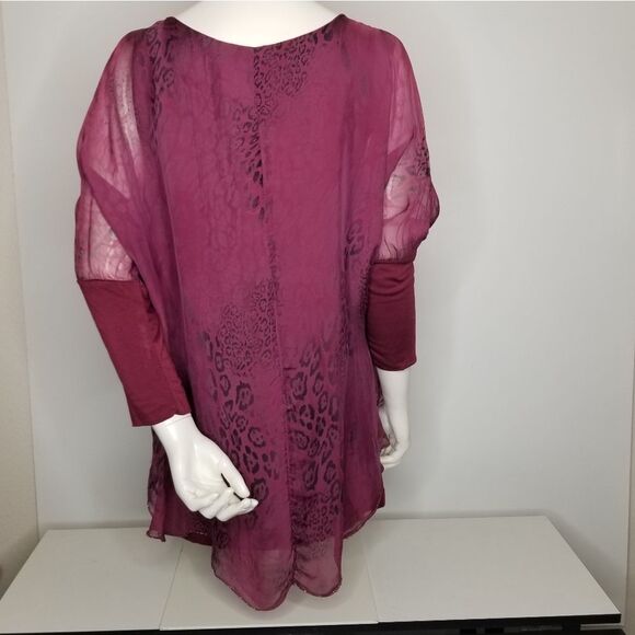Made in Italy Women's Maroon Layered Sheer Top 3/4 Sleeve - Picture 10 of 15